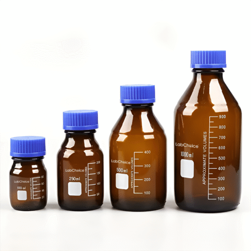 Amber Reagent Bottle Narrow Mouth with Screw Cap and Graduations – LabChoice BORO 3.3 Glass