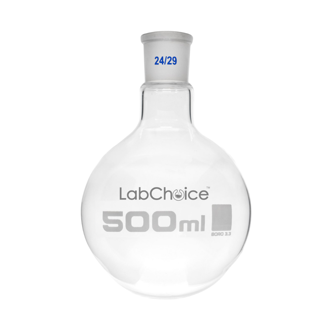 Flat Bottom Boiling Flask with Socket Joint and Short Neck – LabChoice BORO 3.3 Glass