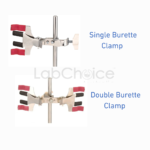 Powder coated steel burette clamp, Fisher type, for securing a burette to a retort stand in laboratory titration work, LabChoice Australia.