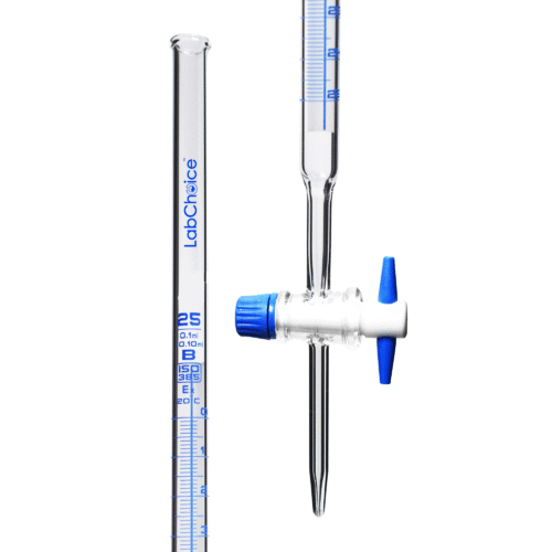 Burette with Straight Bore and PTFE Key Stopcock, Class B Accuracy, Borosilicate Glass (BORO 3.3) - Image 1