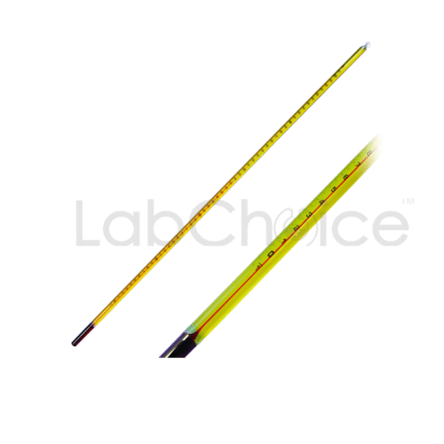Glass thermometer, red spirit filled with yellow back, 300 mm laboratory thermometer.