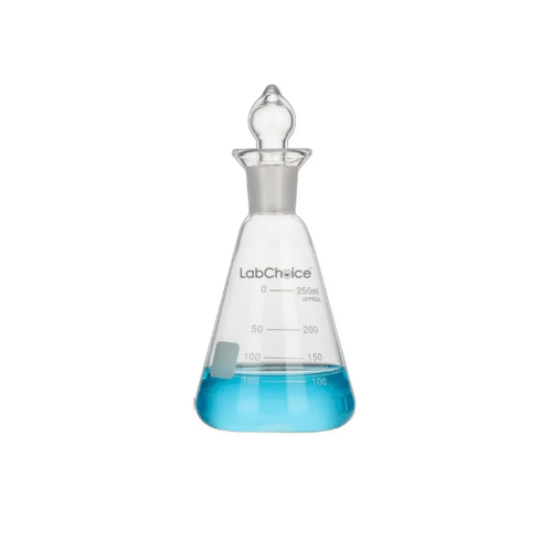 Iodine flask with ground glass stopper, borosilicate glass BORO 3.3, LabChoice Australia
