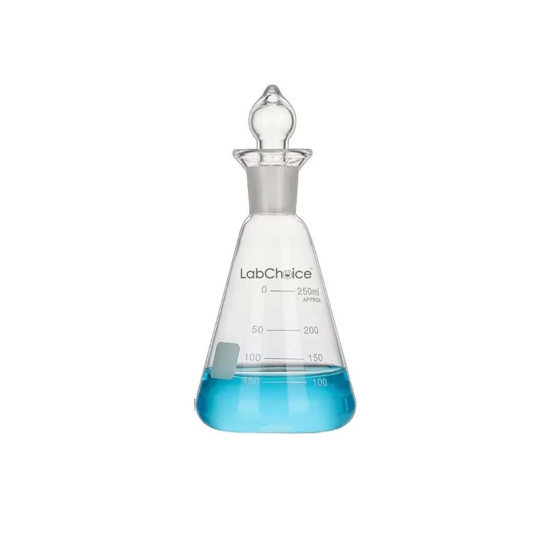 Iodine flask with ground glass stopper, borosilicate glass BORO 3.3, LabChoice Australia