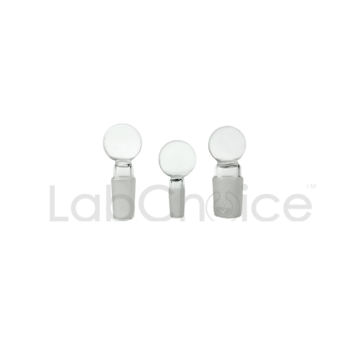 Penny head ground glass stopper made from borosilicate glass for laboratory glassware sealing.