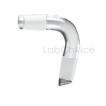 Recovery bend adapter with sloping elbow end—bent borosilicate glass adapter with a ground‑glass joint and downward‑sloping tip.