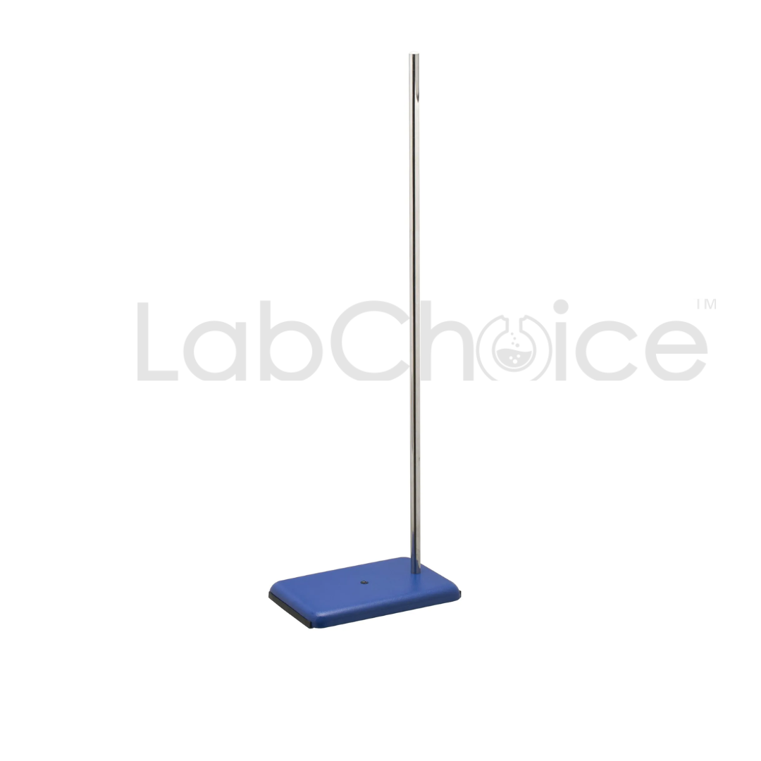 Retort stand with heavy duty mild steel base and vertical steel rod for stable laboratory apparatus support