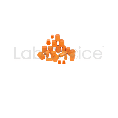 Rubber cork stopper for laboratory glassware, providing secure sealing.