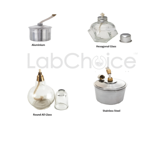 Spirit lamp alcohol burner with stainless steel, aluminium, and glass body – LabChoice Australia