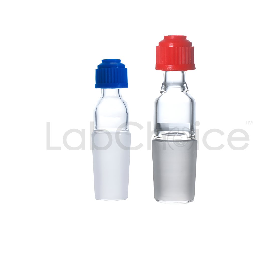 Thermometer cone adapter made from borosilicate glass with threaded top for secure thermometer fitting.