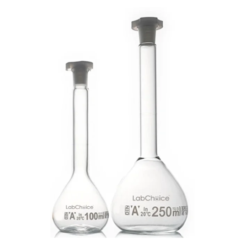 Volumetric flask with PE stopper, Class A, borosilicate glass BORO 3.3, LabChoice Australia