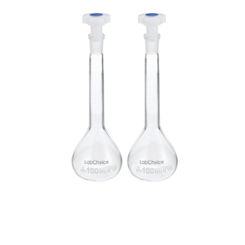 Volumetric flask with PE stopper, Class B, borosilicate glass BORO 3.3, LabChoice Australia