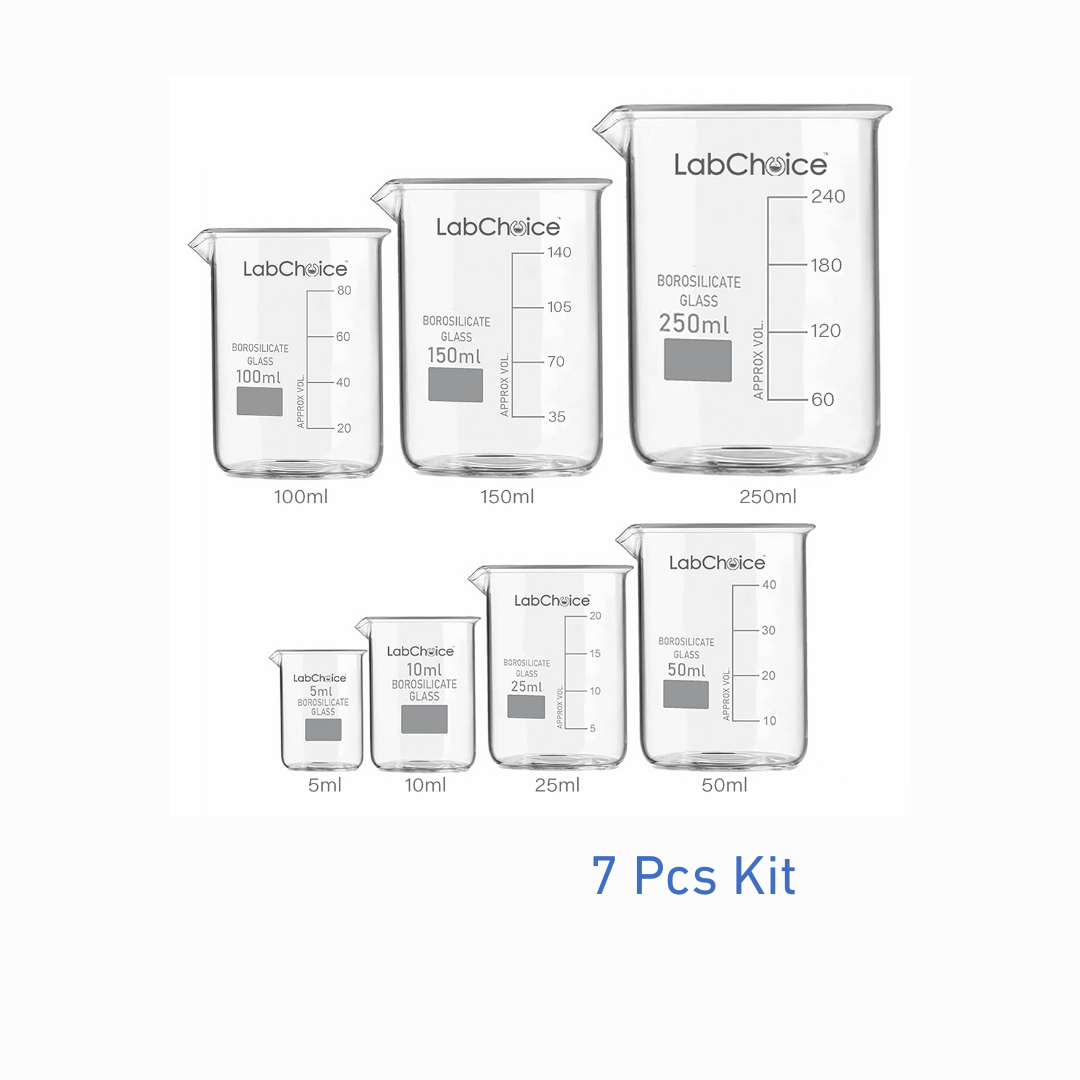 Glass beakers kit, low form beaker set, borosilicate glass BORO 3.3, 7 sizes available, LabChoice Australia
