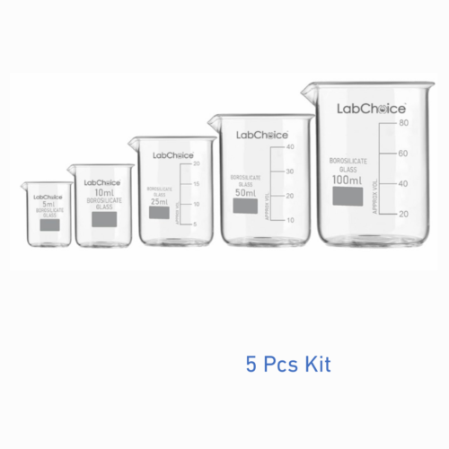 Glass beakers kit, low form beaker set, borosilicate glass BORO 3.3, 5 sizes available, LabChoice Australia