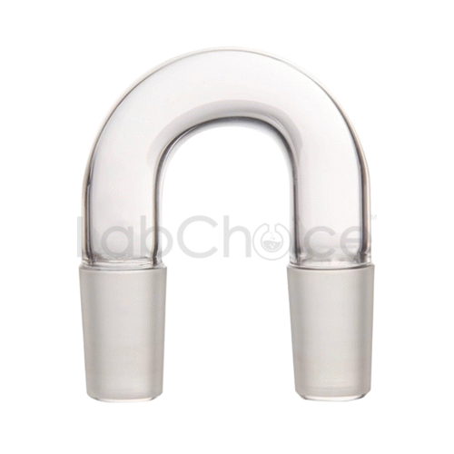 Glass Connecting Adapter U Bend Tube made from BORO 3.3 borosilicate glass by LabChoice Australia – precision glassware for smooth directional flow in distillation and reflux systems.