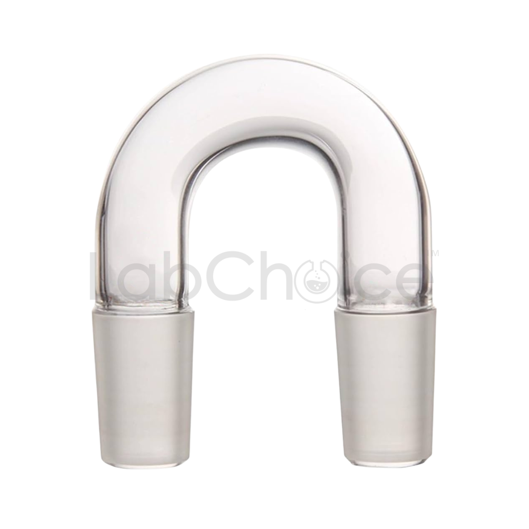 Glass Connecting Adapter U Bend Tube made from BORO 3.3 borosilicate glass by LabChoice Australia – precision glassware for smooth directional flow in distillation and reflux systems.