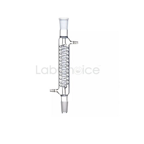 Graham coil condenser with internal spiral cooling coil made from BORO 3.3 borosilicate glass for high-efficiency condensation – LabChoice Australia.