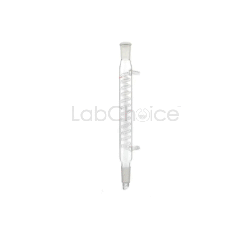 Graham reflux condenser made from BORO 3.3 borosilicate glass with internal spiral coil for high efficiency cooling, supplied by LabChoice Australia.