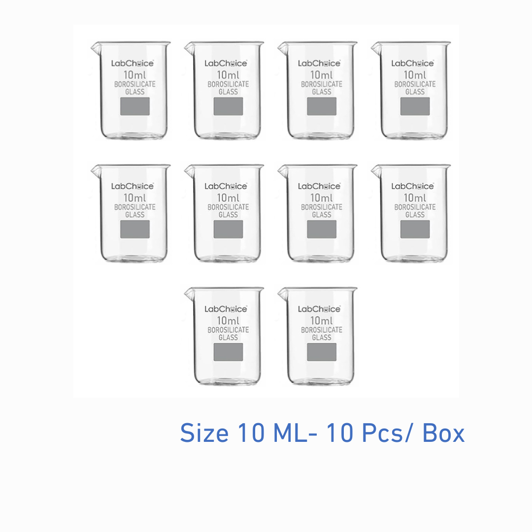 10 mL laboratory beaker, low form, borosilicate glass BORO 3.3, 10 piece pack, LabChoice Australia