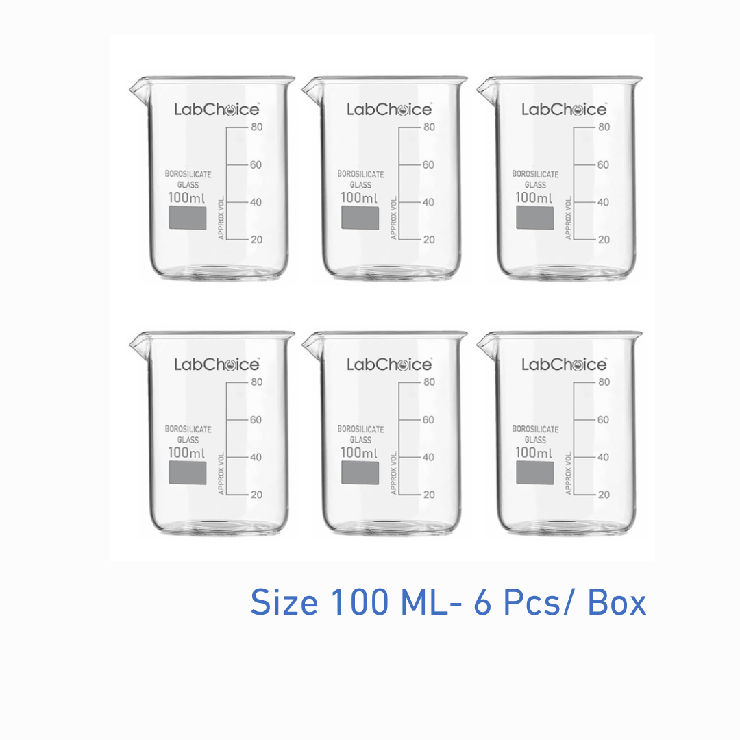 100 mL laboratory beaker, low form, borosilicate glass BORO 3.3, 6 piece pack, LabChoice Australia