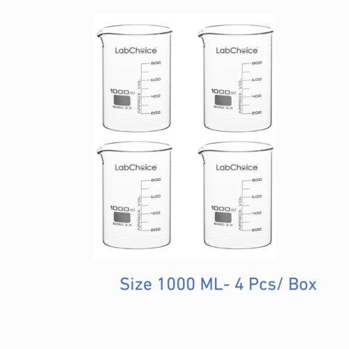 1000 mL laboratory beaker, low form, borosilicate glass BORO 3.3, 4 piece pack, LabChoice Australia