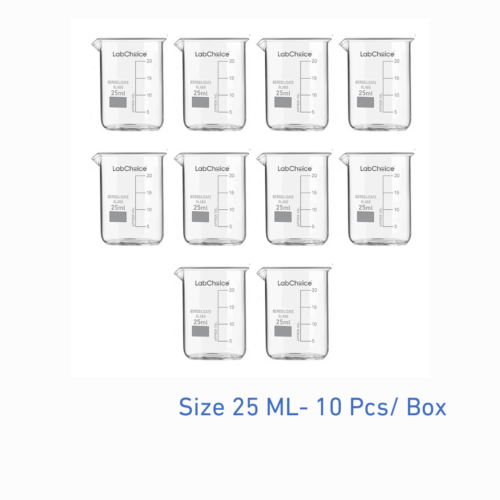 25 mL laboratory beaker, low form, borosilicate glass BORO 3.3, 10 piece pack, LabChoice Australia