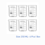 250 mL laboratory beaker, low form, borosilicate glass BORO 3.3, 6 piece pack, LabChoice Australia