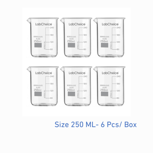 250 mL laboratory beaker, low form, borosilicate glass BORO 3.3, 6 piece pack, LabChoice Australia