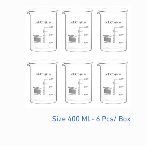 400 mL laboratory beaker, low form, borosilicate glass BORO 3.3, 6 piece pack, LabChoice Australia