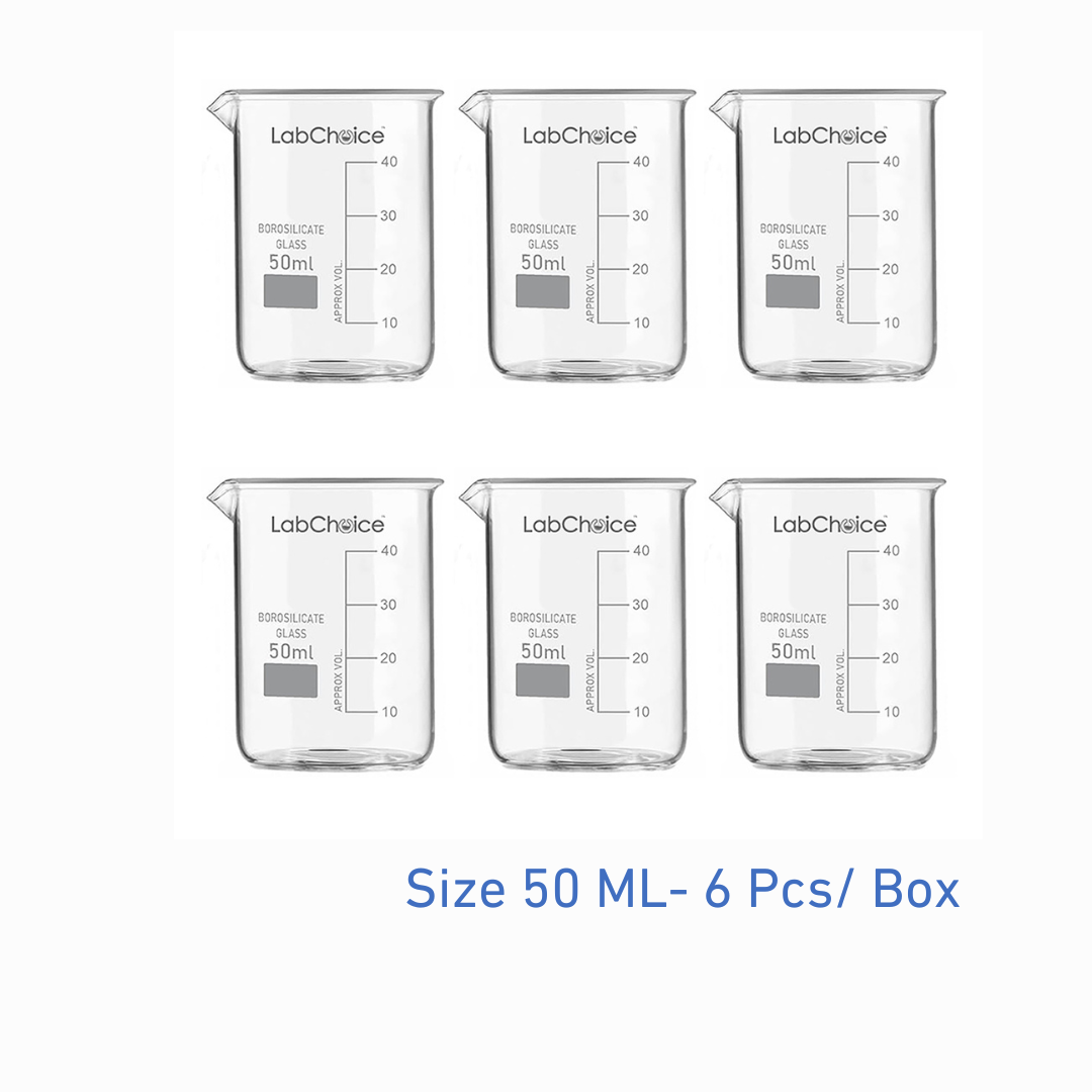 50 mL laboratory beaker, low form, borosilicate glass BORO 3.3, 6 piece pack, LabChoice Australia