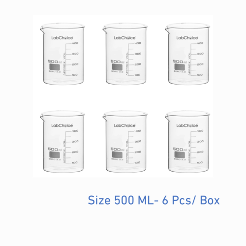 500 mL laboratory beaker, low form, borosilicate glass BORO 3.3, 6 piece pack, LabChoice Australia