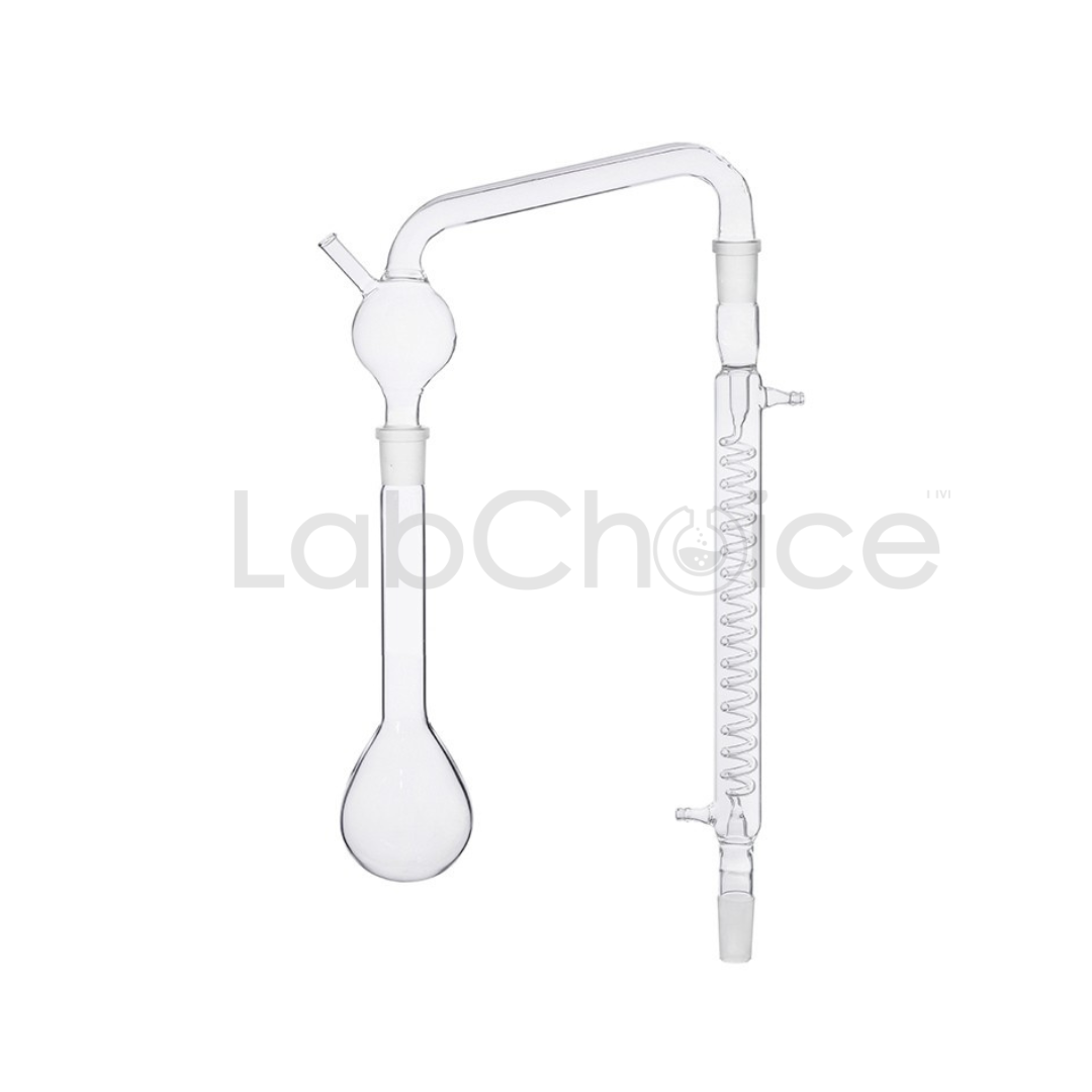 Ammonia distilling apparatus with Graham condenser and interchangeable joints made from BORO 3.3 borosilicate glass for laboratory analysis