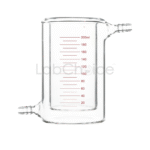 Jacketed reaction beaker double wall borosilicate glass with hose connectors for controlled heating and cooling, LabChoice Australia.