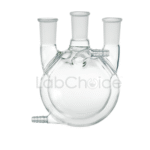 Jacketed round bottom double wall flask for distillation made from borosilicate glass BORO 3.3 by LabChoice Australia with inlet and outlet ports for precise thermal control in laboratory distillation and reflux systems.
