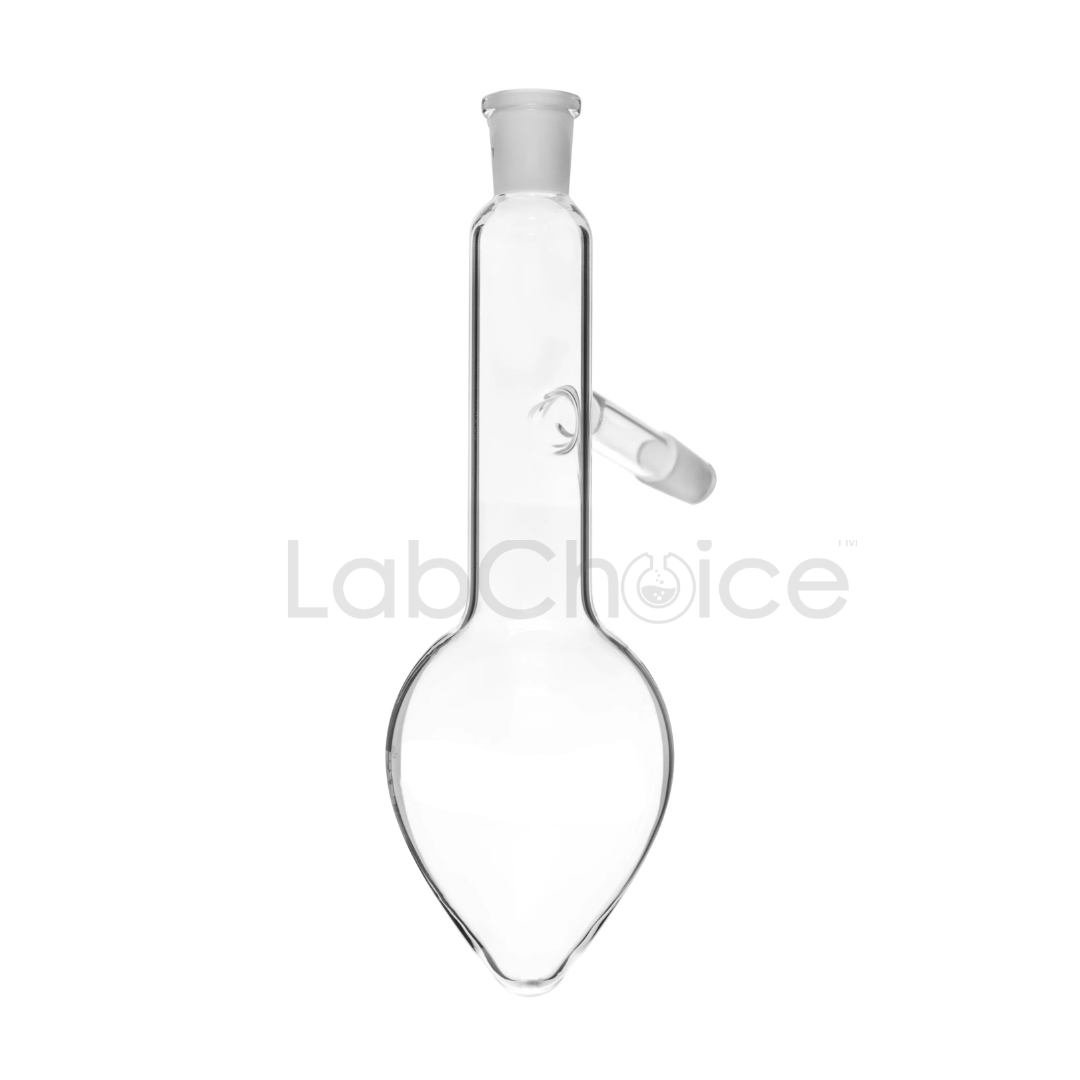 Pear shaped borosilicate glass flask for distillation with narrow neck and rounded base, BORO 3.3 laboratory glassware by LabChoice Australia