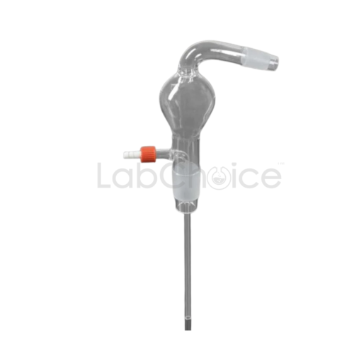 Sloping steam distillation head made from borosilicate glass for efficient steam distillation and condensate flow control in laboratory setups by LabChoice Australia