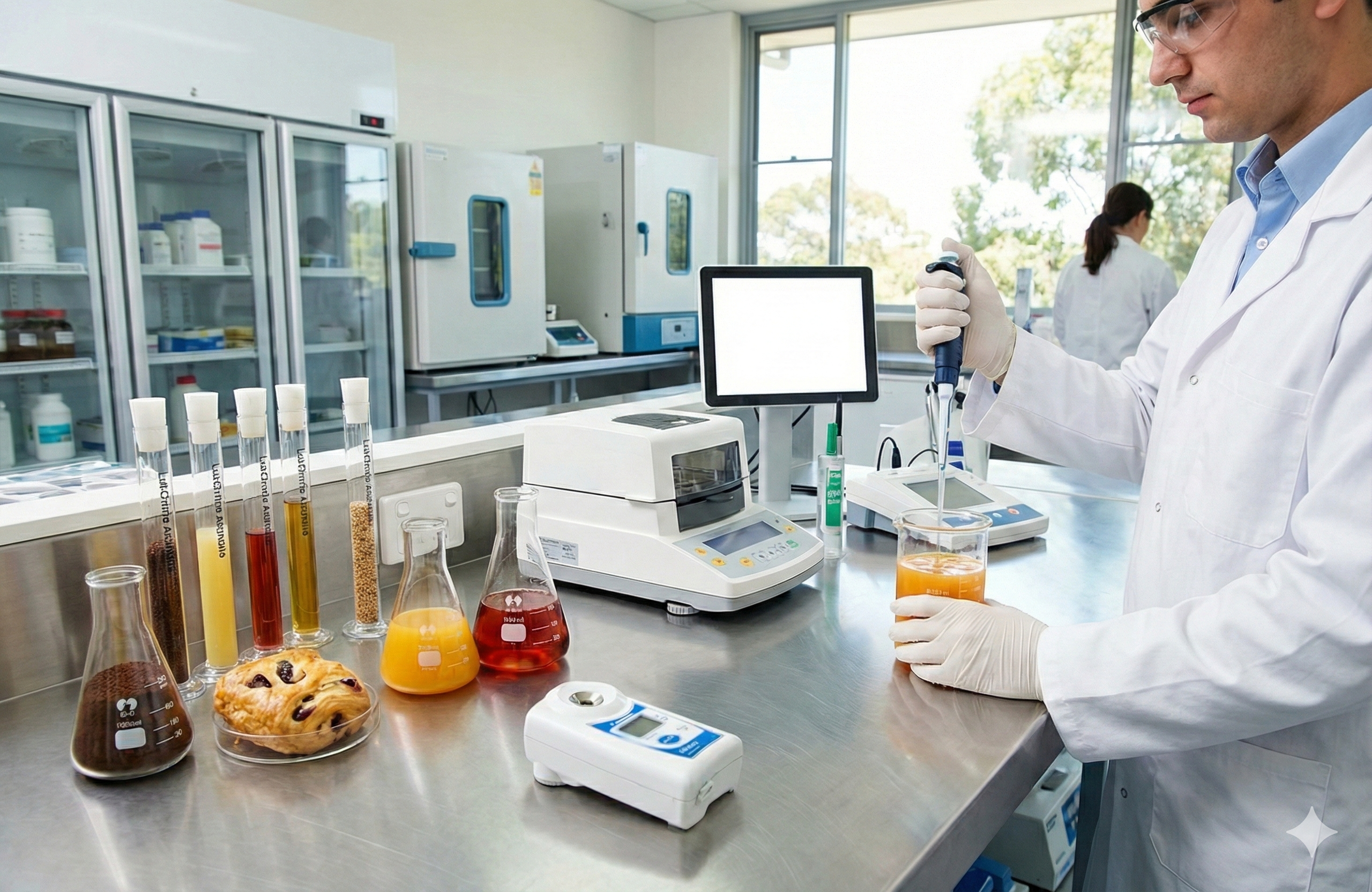 Food and beverage testing laboratory using LabChoice Australia glassware for quality control and safety analysis