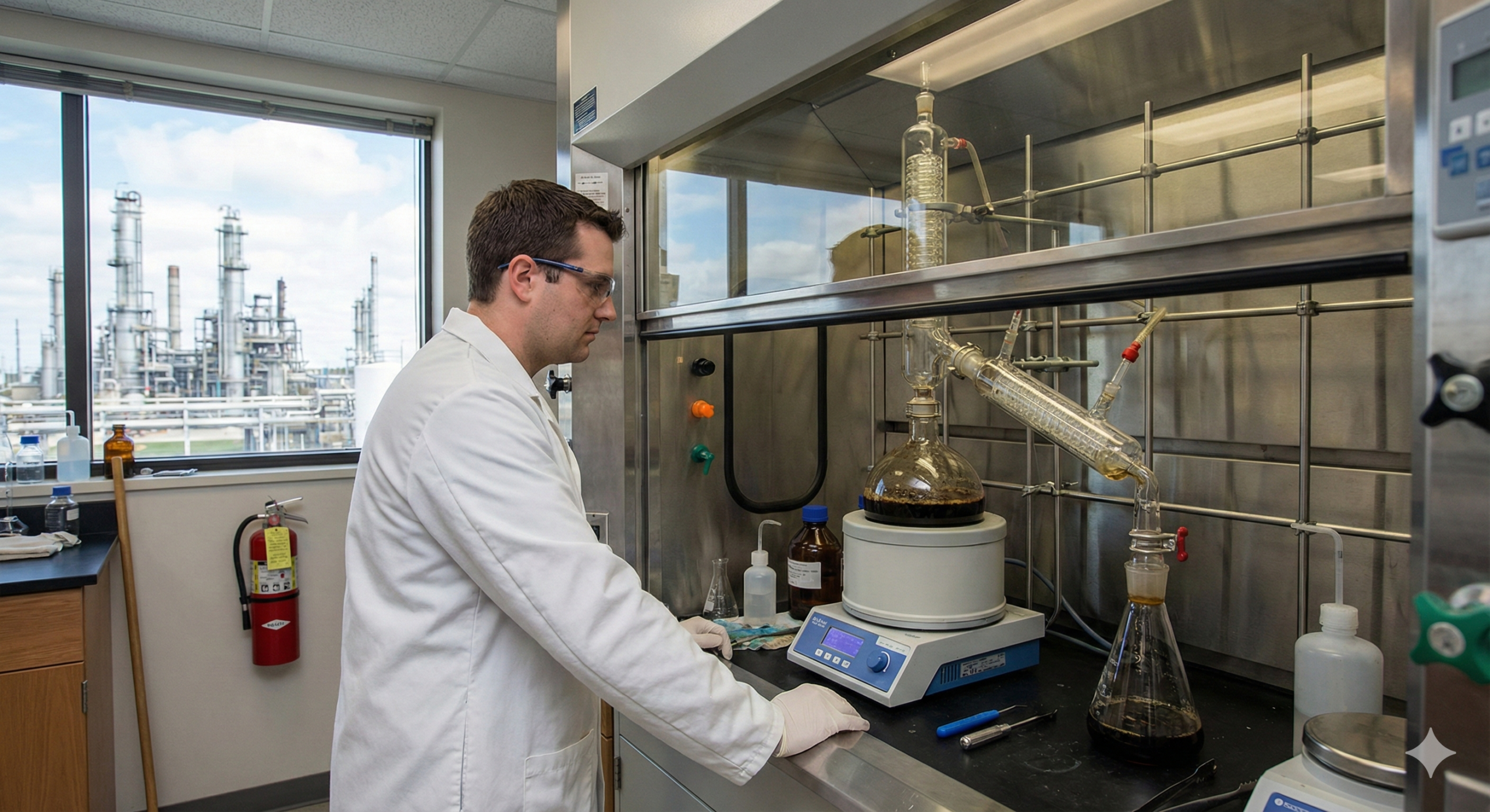 Petrochemical testing laboratory using LabChoice Australia glassware for chemical analysis
