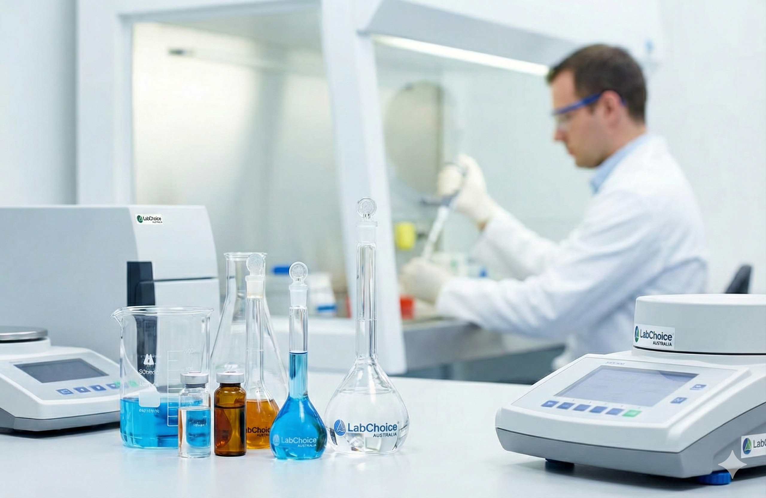 Pharmaceutical laboratory using LabChoice Australia laboratory glassware for drug development, quality control, and regulated testing