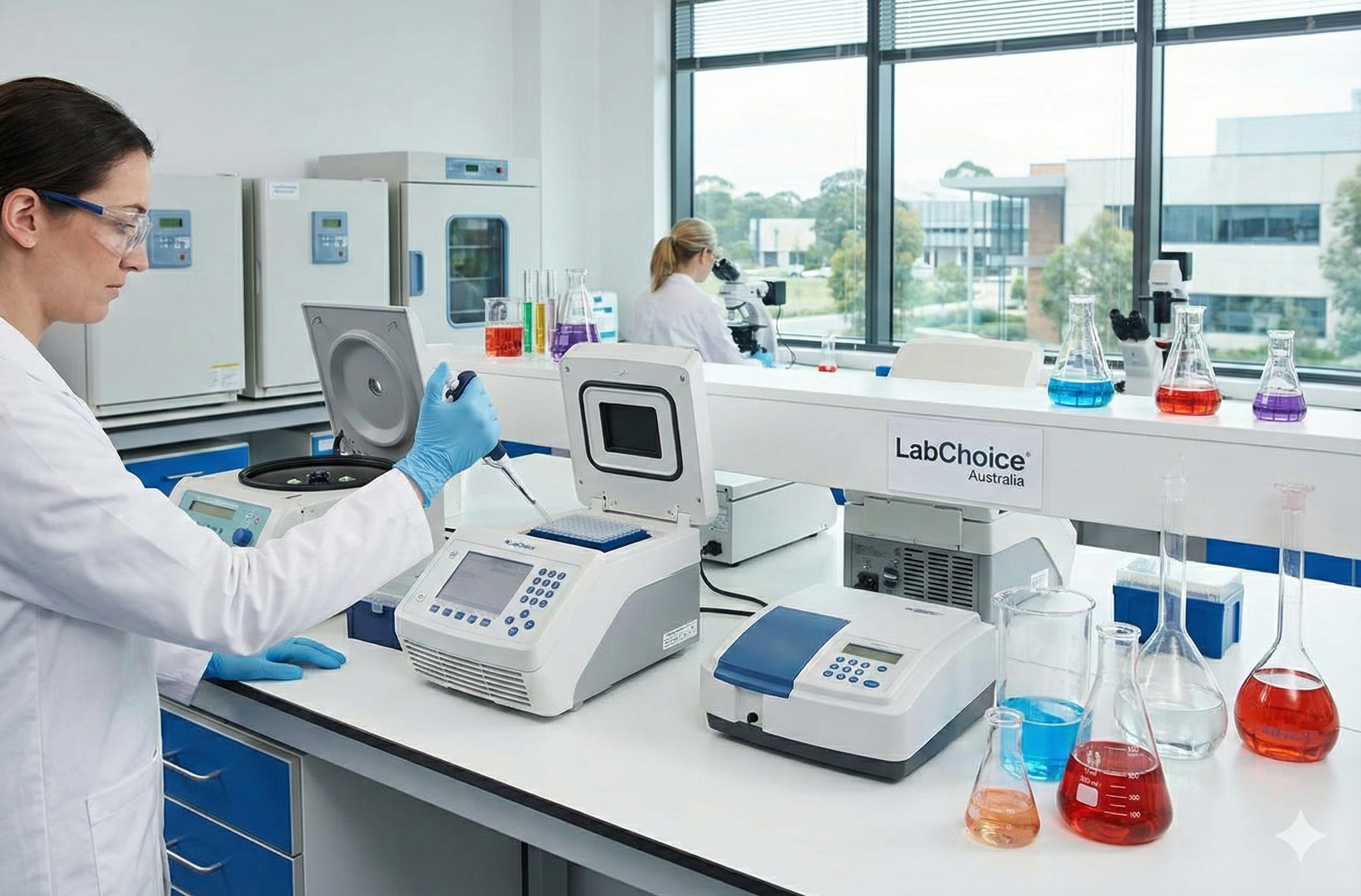 Biotechnology research laboratory using LabChoice Australia glassware for life science applications