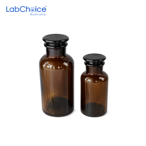 Amber Apothecary Reagent Bottle Wide Mouth with Glass Stopper LabChoice Australia