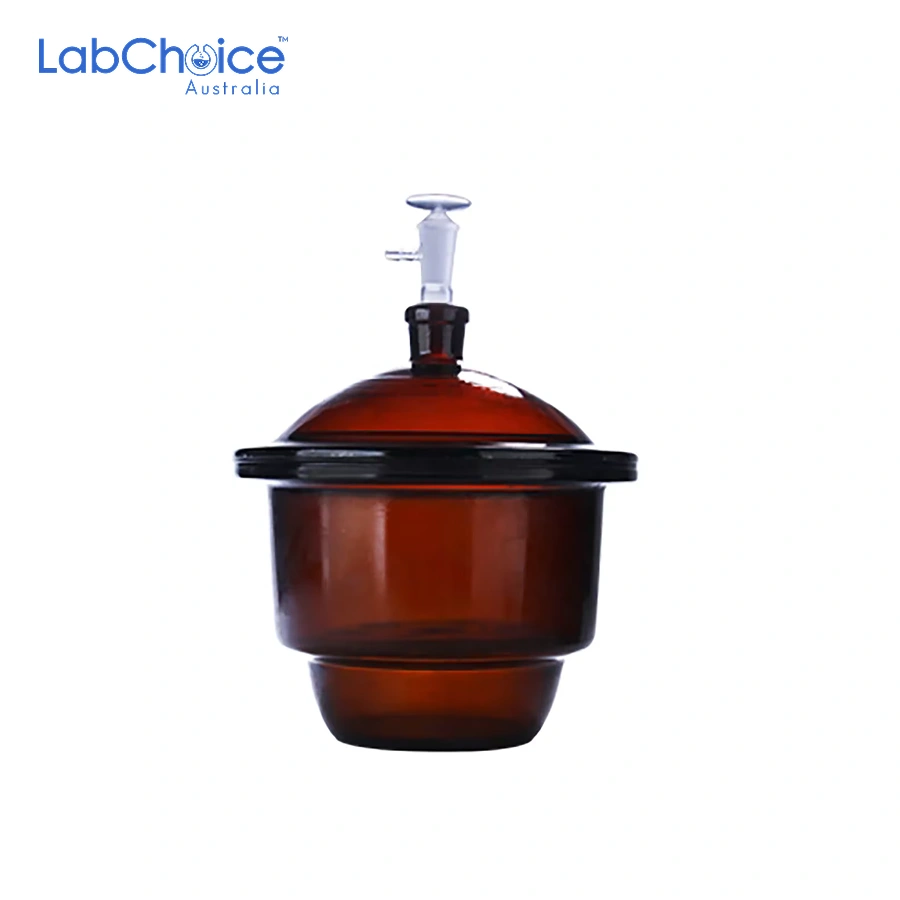 Amber Glass Vacuum Desiccator with Lid, BORO 3.3 - LabChoice Australia Amber glass vacuum desiccator with lid, BORO 3.3 borosilicate, for drying and storage of moisture-sensitive samples, LabChoice Australia.