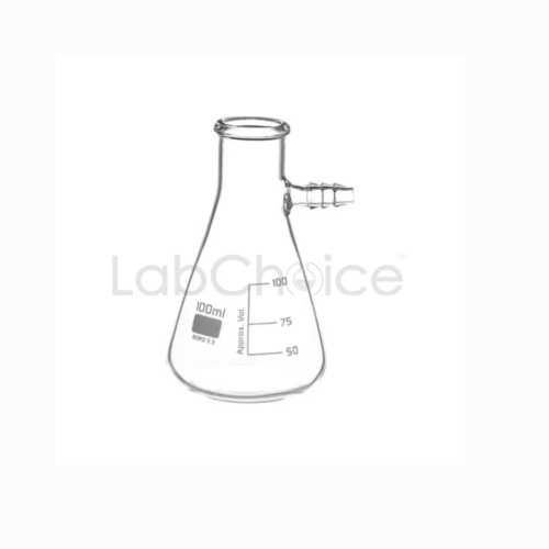 Buchner filtration flask with side arm made from BORO 3.3 borosilicate glass for vacuum filtration, LabChoice Australia.