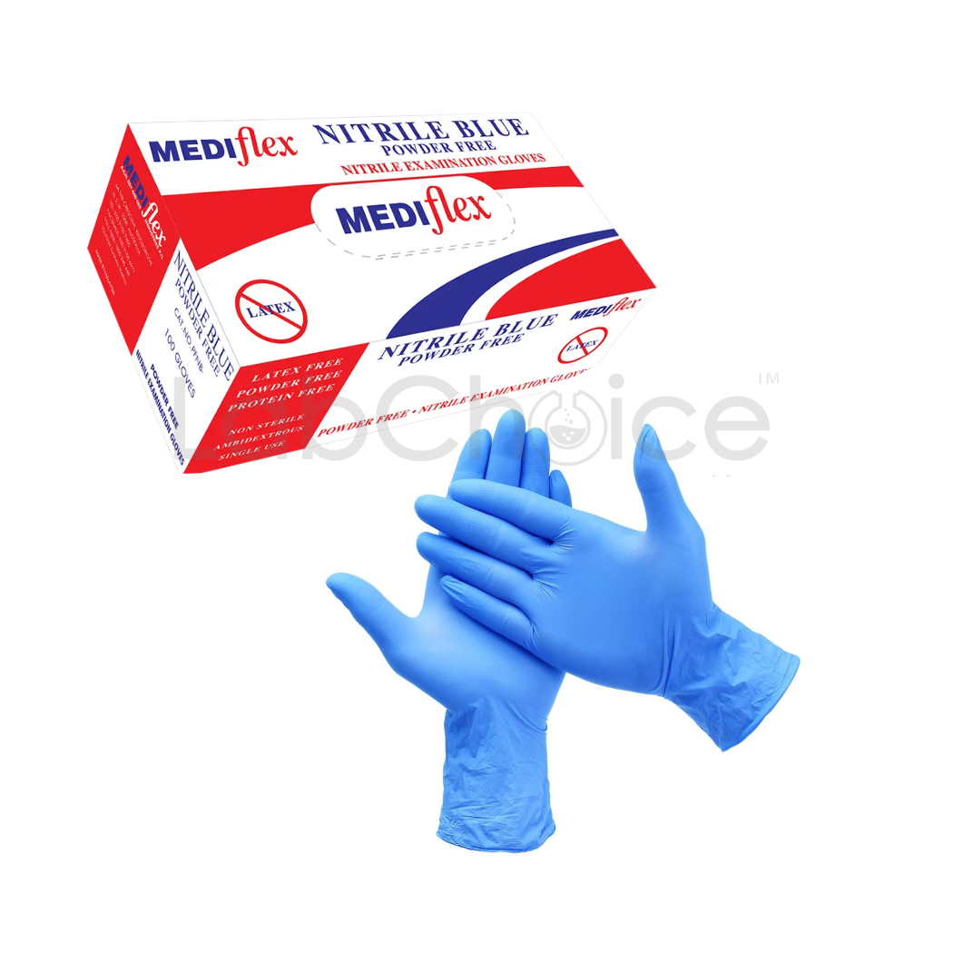 Blue nitrile gloves powder free disposable gloves for laboratory handling, LabChoice Australia
