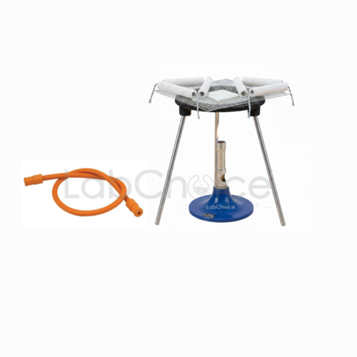 Bunsen Burner Kit with Rubber Tube, laboratory gas burner set with tripod stand, wire gauze mat and clay pipe, LabChoice Australia