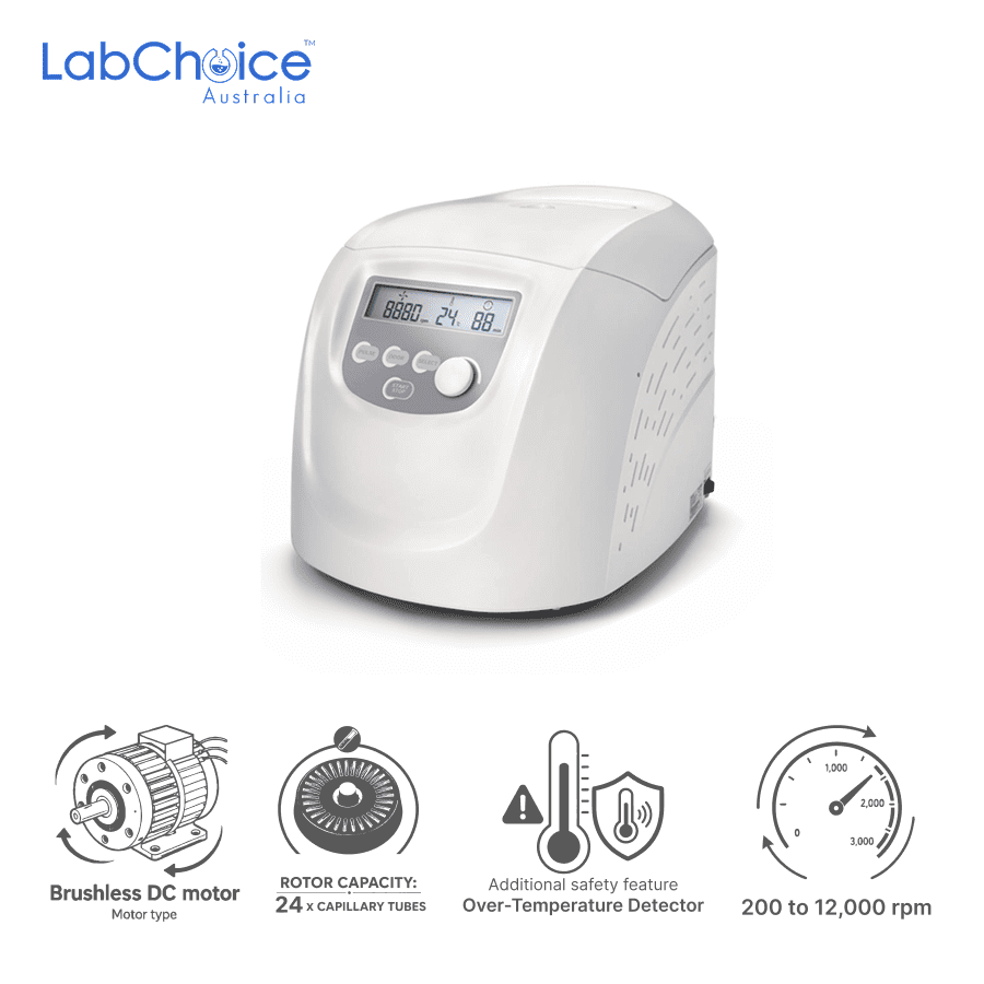 High-Speed Capillary Tube Centrifuge with 24-Place Rotor, up to 12,000 rpm-LabChoice Australia High Speed Capillary Tube Centrifuge with 24 Place Rotor up to 12000 rpm LabChoice Australia