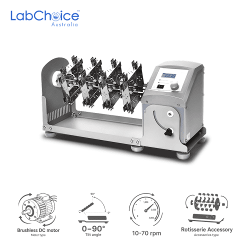 LCD Digital Horizontal Tube Rotator with 16-Place 50 mL Vertical Tube Holder