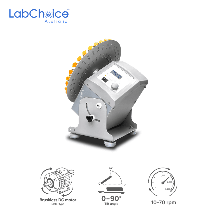 LCD Digital Tube Rotator with 8 Place 50 mL Tube Holder Disk LabChoice Australia