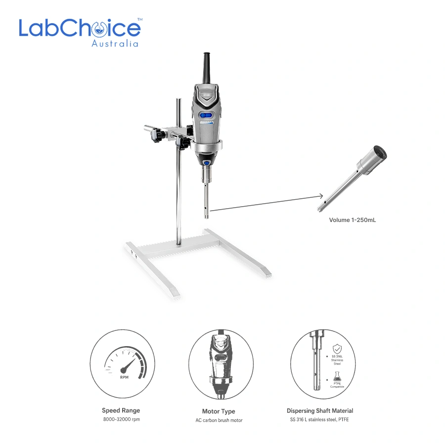 Handheld Homogenizer with Stand and 10 mm Shaft for 1 250 mL Capacity 8000 32000 rpm LabChoice Australia