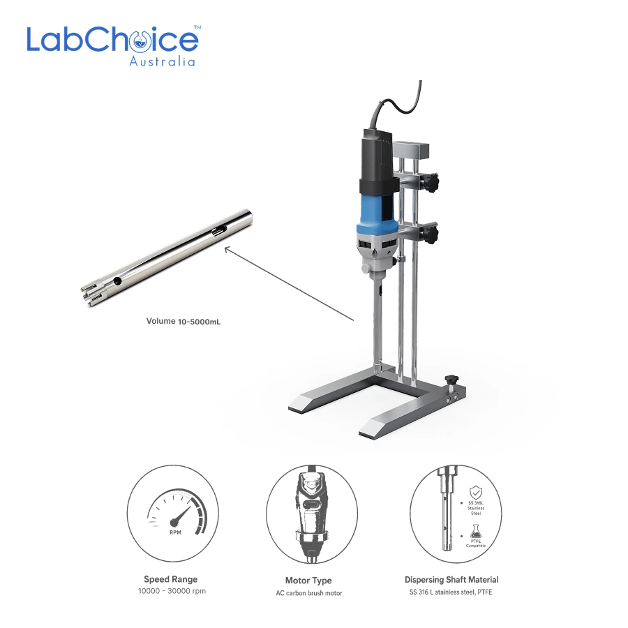 High Shear Homogenizer with H 600 Stand and DS 5001 Shaft 10 5000 mL 10000 30000 rpm LabChoice Australia 3