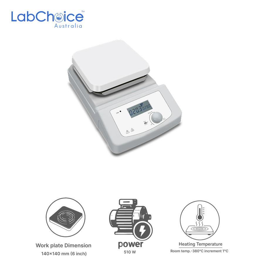 LCD Digital Hotplate 6 Inch Ceramic Coated Aluminium Plate up to 380°C Heating LabChoice Australia